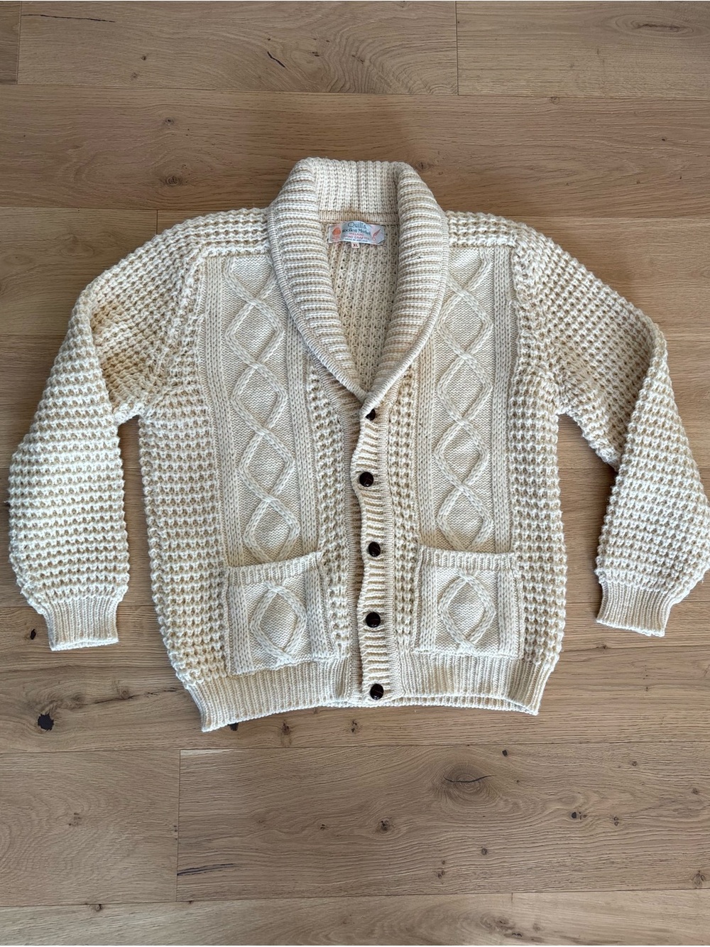 Irish Fisherman Wool Sweater,Handcrafted Ireland Chunky Knit QUILL’S WOOLLEN, XL